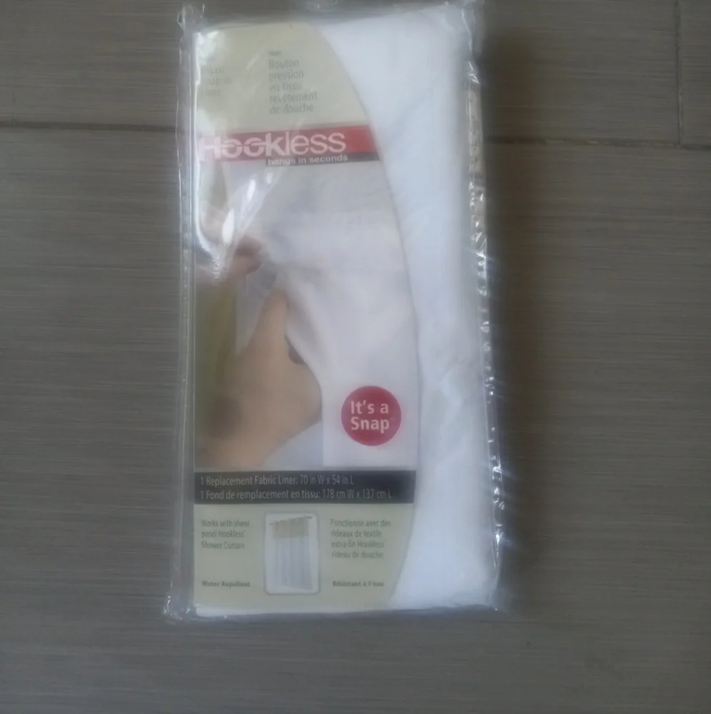 Hookless White Replacement Fabric Liner For Shower Curtain Snap On fits 70” X 54